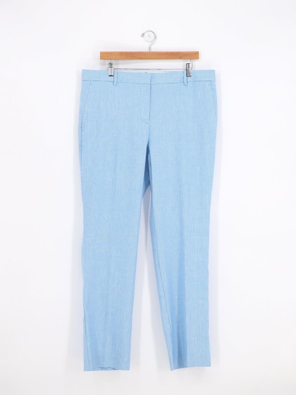 ANN TAYLOR The Sophia Linen Blend Straight Pants Houndstooth Light Blue Size 14